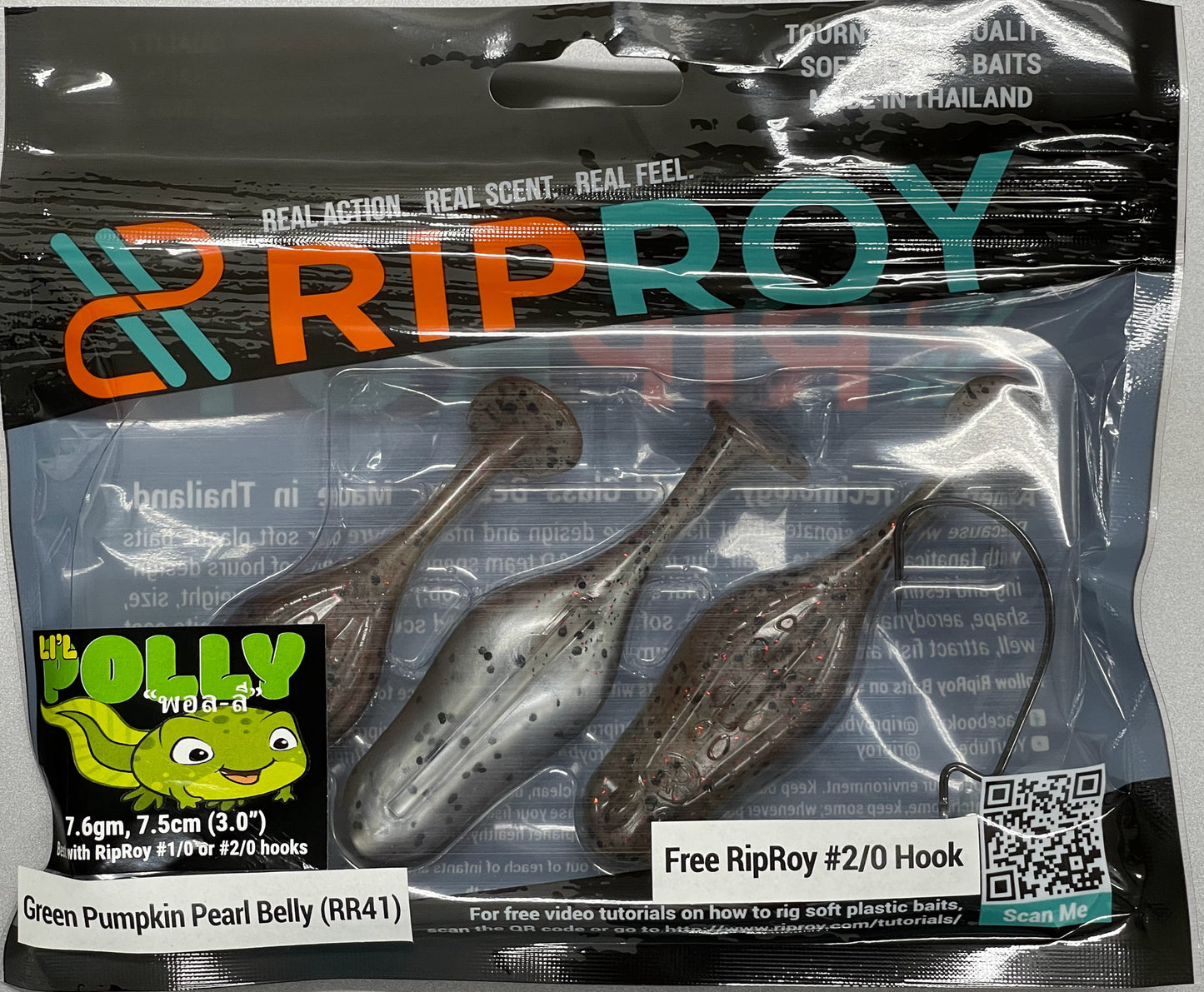 กยยาง RipRoy Li'l Polly "ลิล พอล-ลี" ขนาด 7.5cm (3.0"), 7.6g (บรรจุ 3 ตัว แถมฟรี ตัวเบ็ด 2/0) เหยื่อยาง เหมาะสำหรับตกปลาช่อน และปลาชาโด